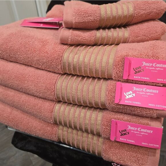 Juicy Couture Home Striped Oversized Plush Bath & Hand Towel Set - Picture 7 of 8